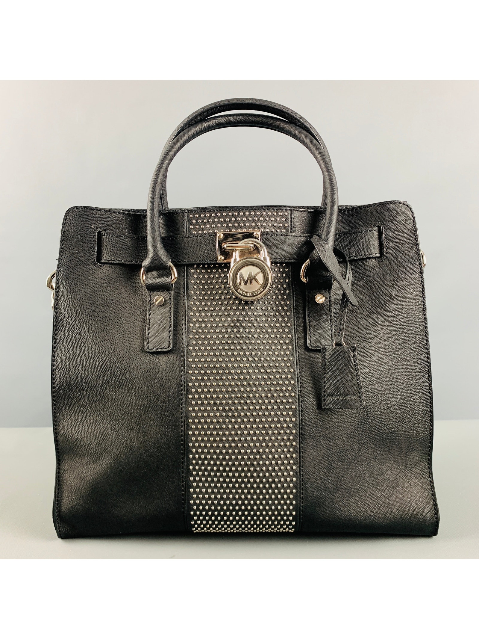 Michael By Michael Kors Black Studded Coated Canvas Tote Handbag